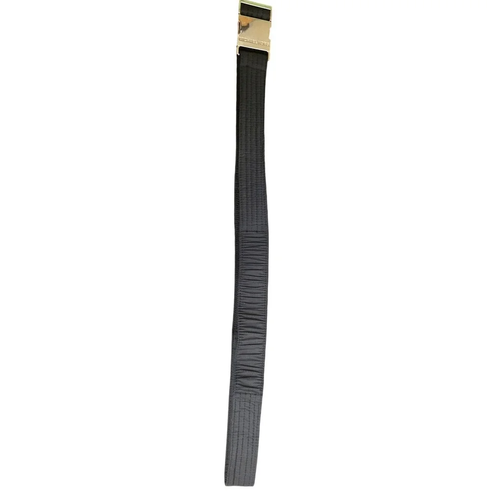 Michael Kors Fabric Belt Gold Buckle Quilted Padded Womens Black